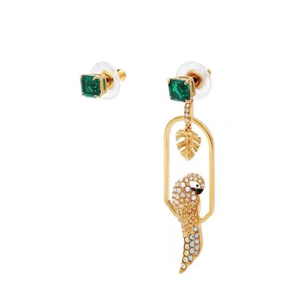 Swarovski Parrot Ginkgo Leaf Unilateral Asymmetrical Earrings